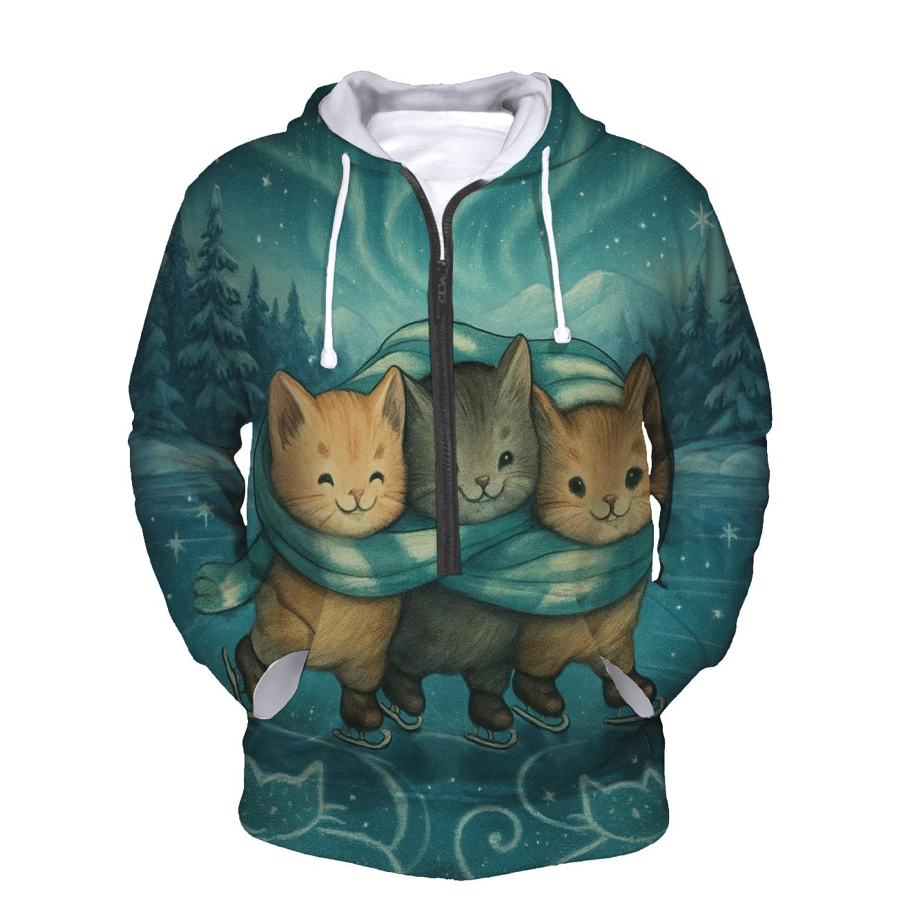 Aurora Ice Skating Kittens heavyweight hoodies