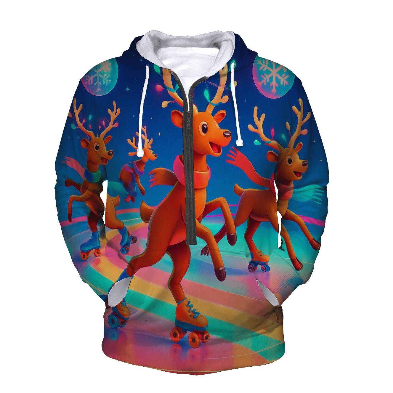 Reindeer Retro Roller Rink Christmas pullover hoodies