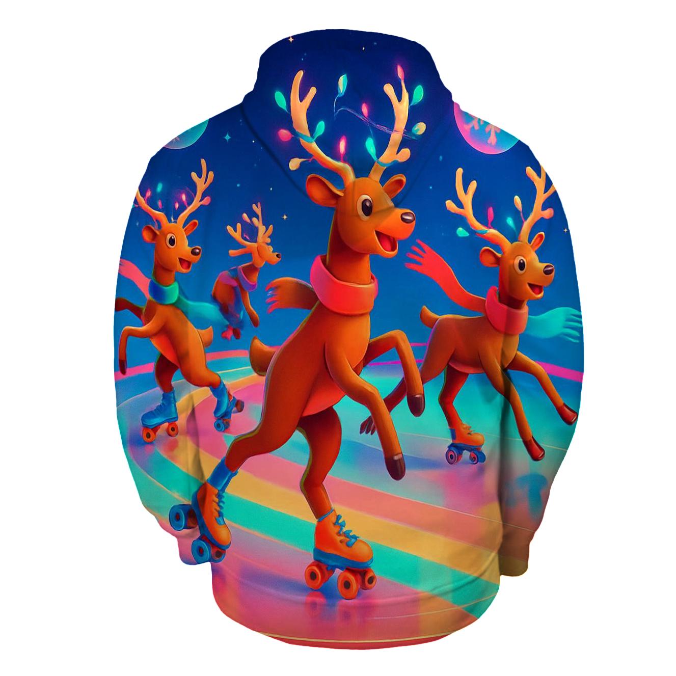 Reindeer Retro Roller Rink Christmas pullover hoodies