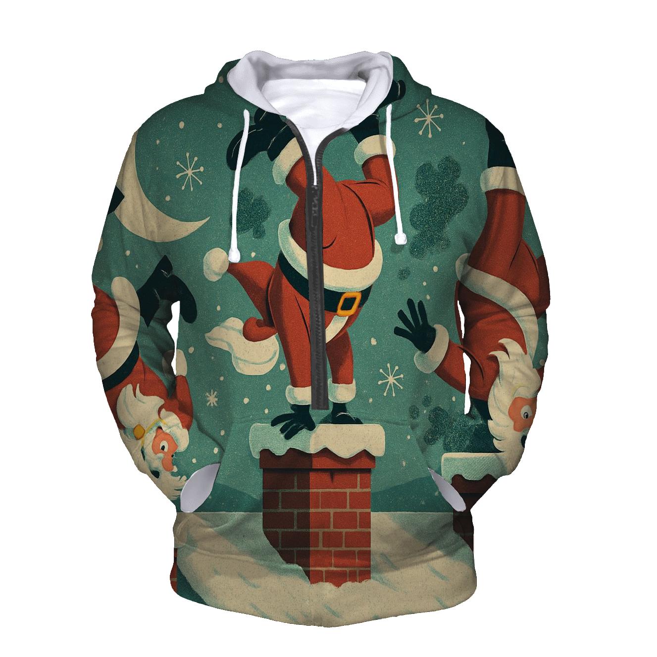 Santa Chimney Acrobatics printed hoodies