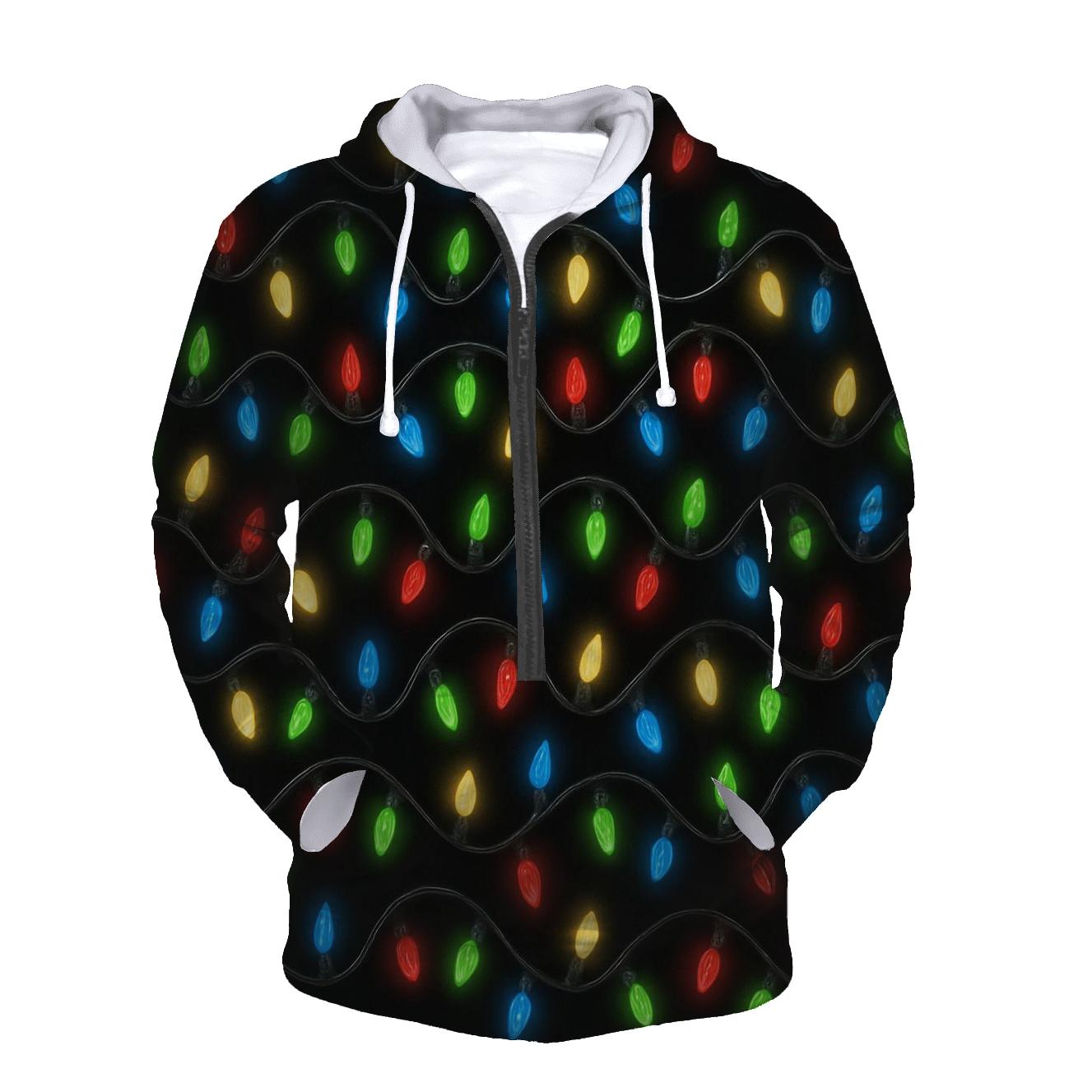 Twinkling Christmas Light Chain Spiral On Black graphic hoodies