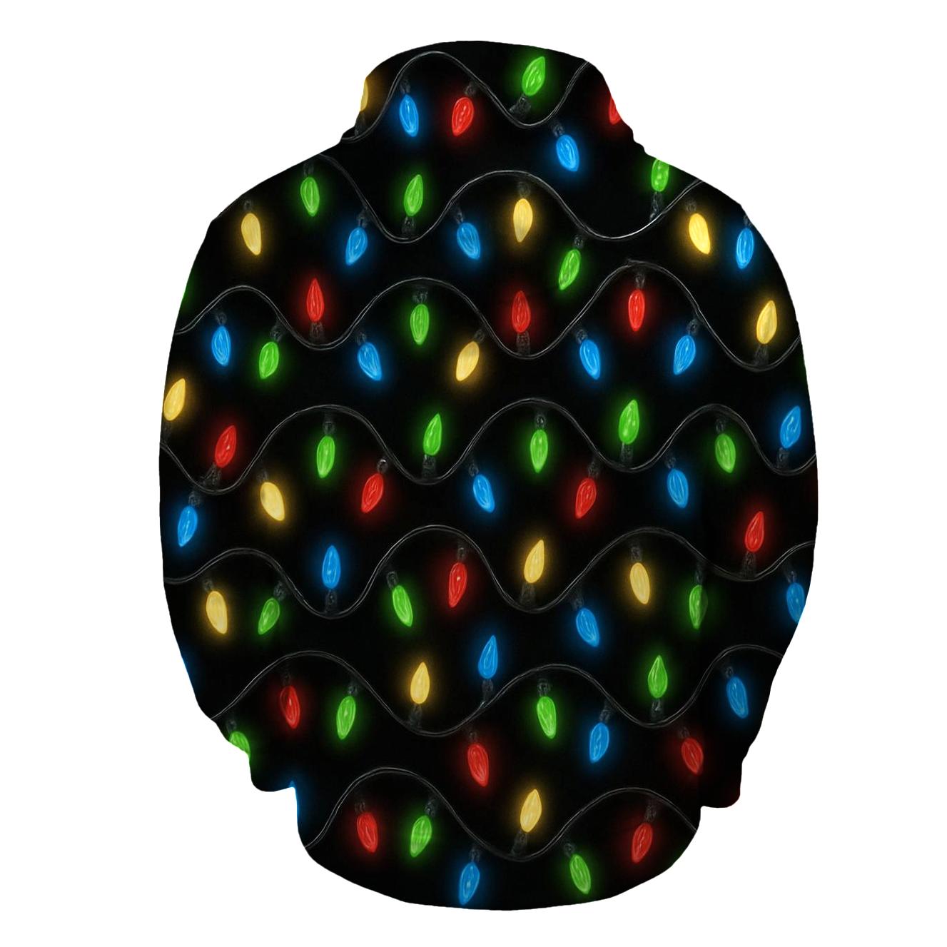Twinkling Christmas Light Chain Spiral On Black graphic hoodies