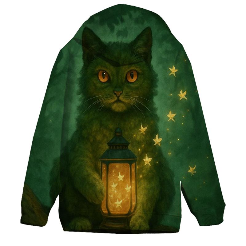Forest Lantern Guardian Cat lightweight hoodies