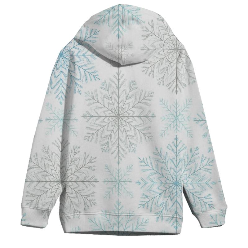 Snowflake Kaleidoscope On Icy White premium hoodies