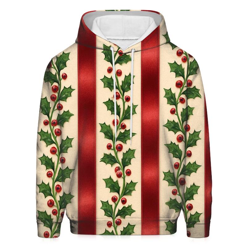 Holly Berry Ribbon Stripes On Cream hoodies fashion