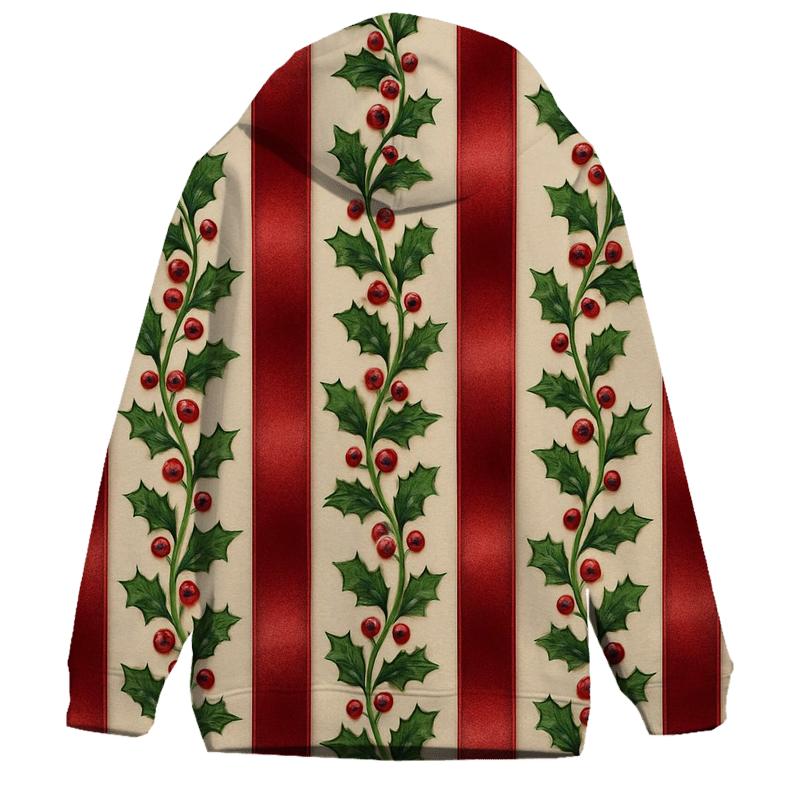Holly Berry Ribbon Stripes On Cream hoodies fashion