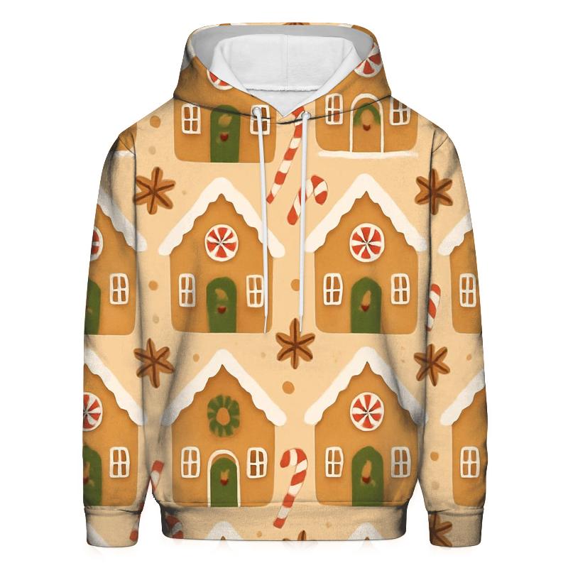 Gingerbread Village Tiles On Soft Beige heavyweight hoodies