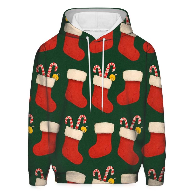 Red Stocking Garland Wave On Forest Green lightweight hoodies