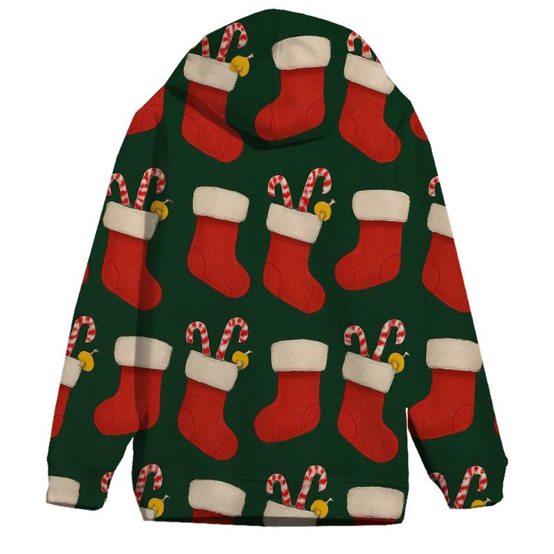 Red Stocking Garland Wave On Forest Green lightweight hoodies