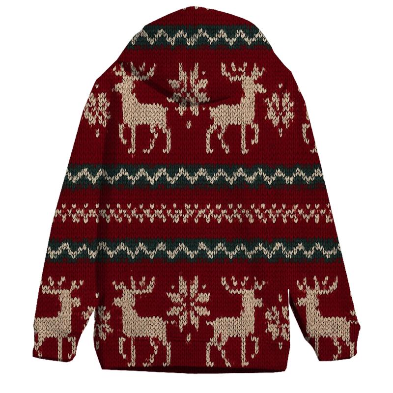 Nordic Reindeer Fair Isle Band On Deep Red premium hoodies