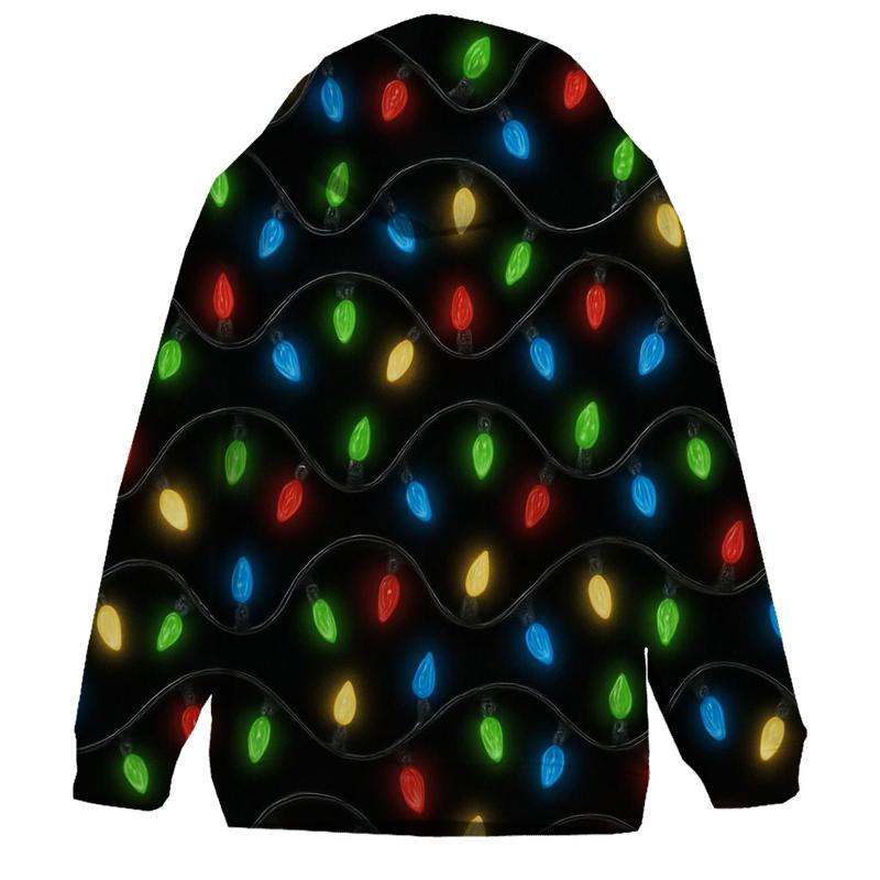 Twinkling Christmas Light Chain Spiral On Black pullover hoodies