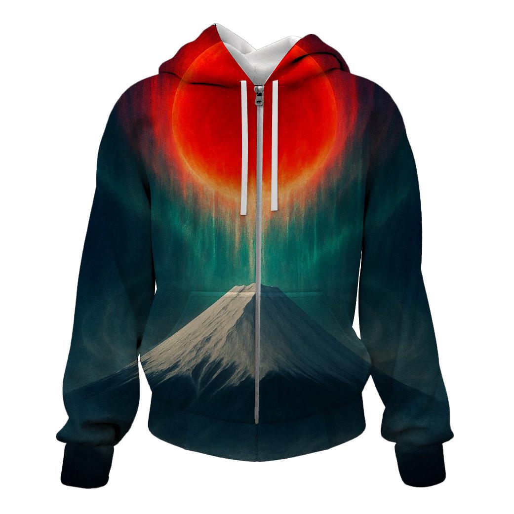 Aurora Over Mount Fuji Japan Flag Sky embroidered hoodies
