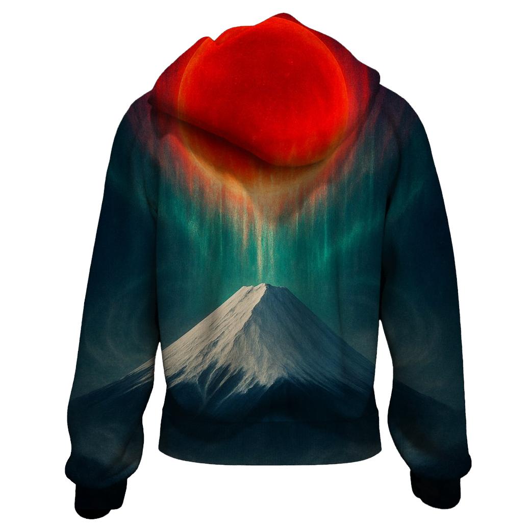 Aurora Over Mount Fuji Japan Flag Sky embroidered hoodies