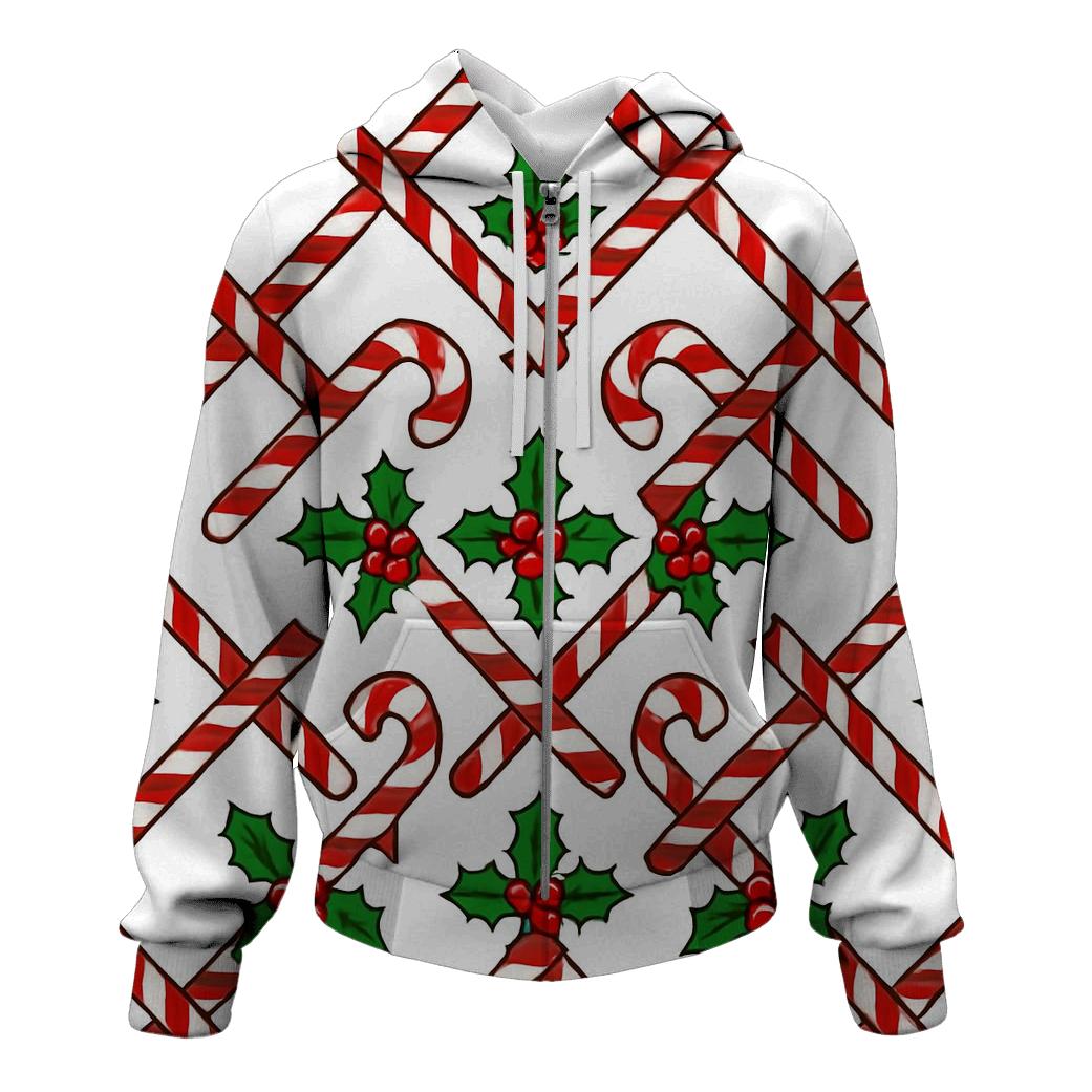 Crimson Candy Cane Diagonal Lattice On White hoodie styles