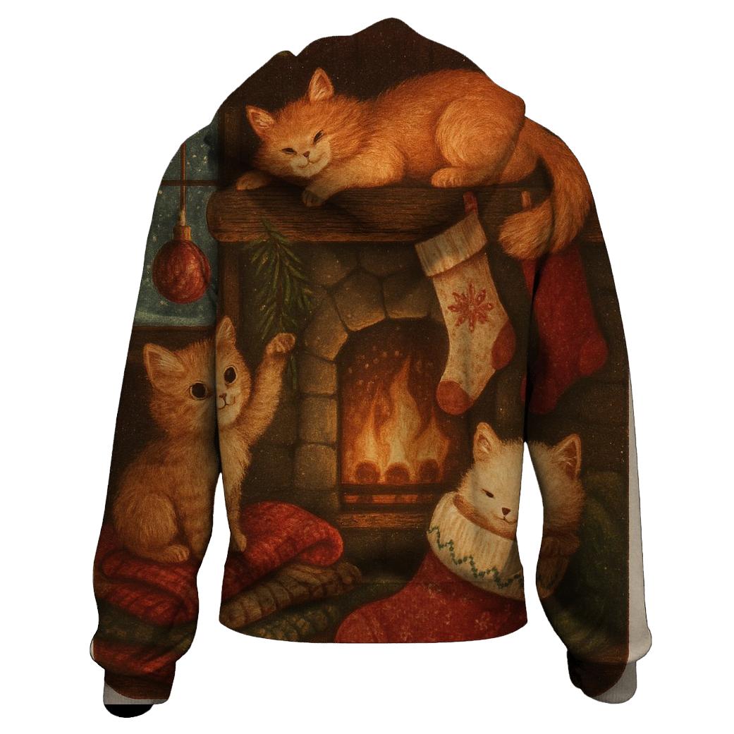 Cozy Cabin Christmas Cats zip-up hoodies
