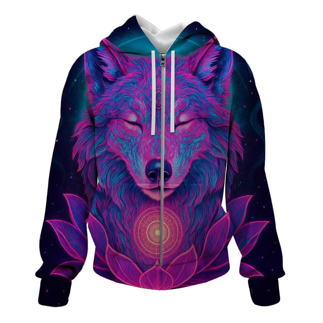 Neon Lotus Wolf Dream printed hoodies