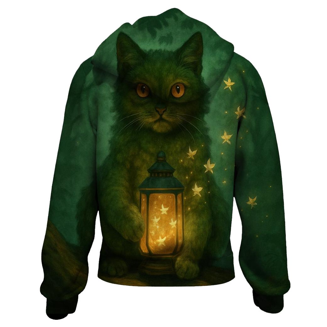 Forest Lantern Guardian Cat pullover hoodies