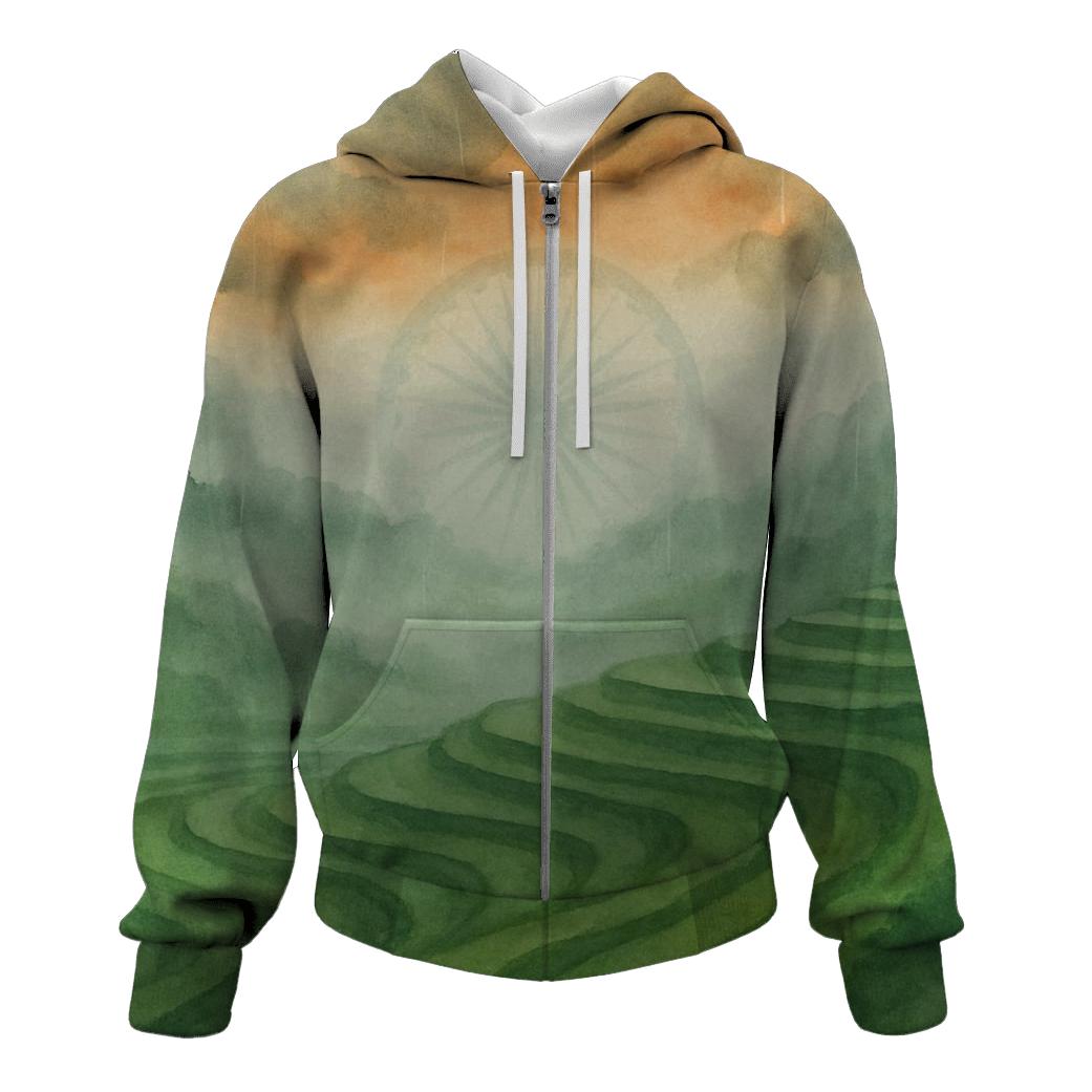 Indian Monsoon Fields Flagscape printed hoodies