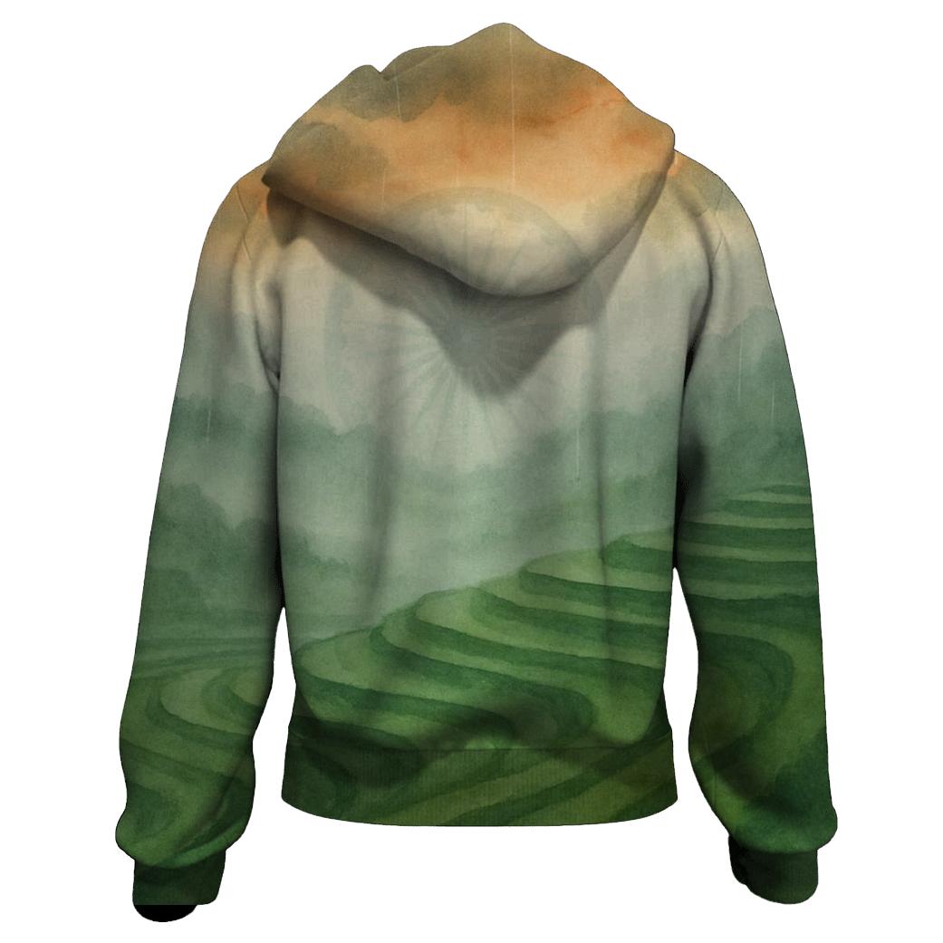 Indian Monsoon Fields Flagscape printed hoodies