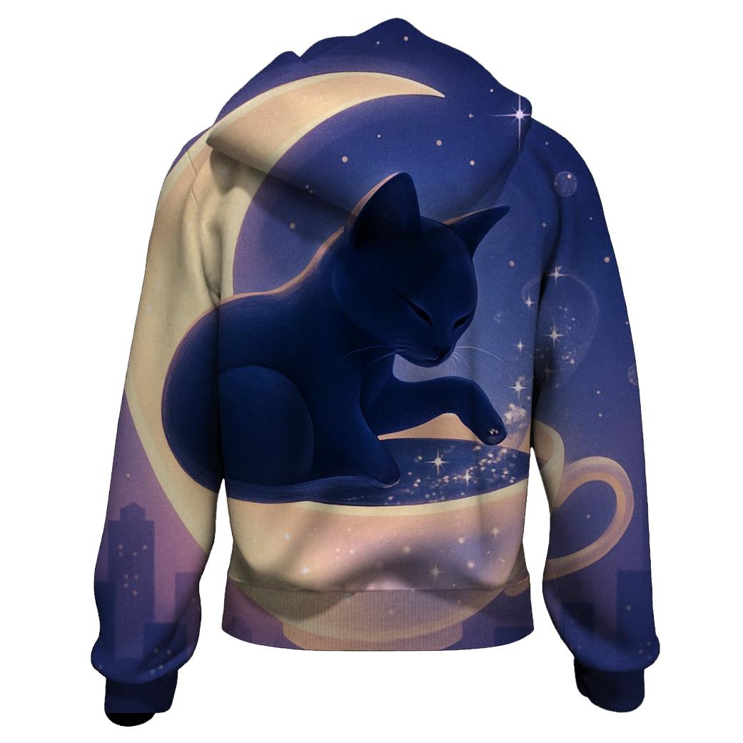 Star Tea With Crescent Cat zip-up hoodies