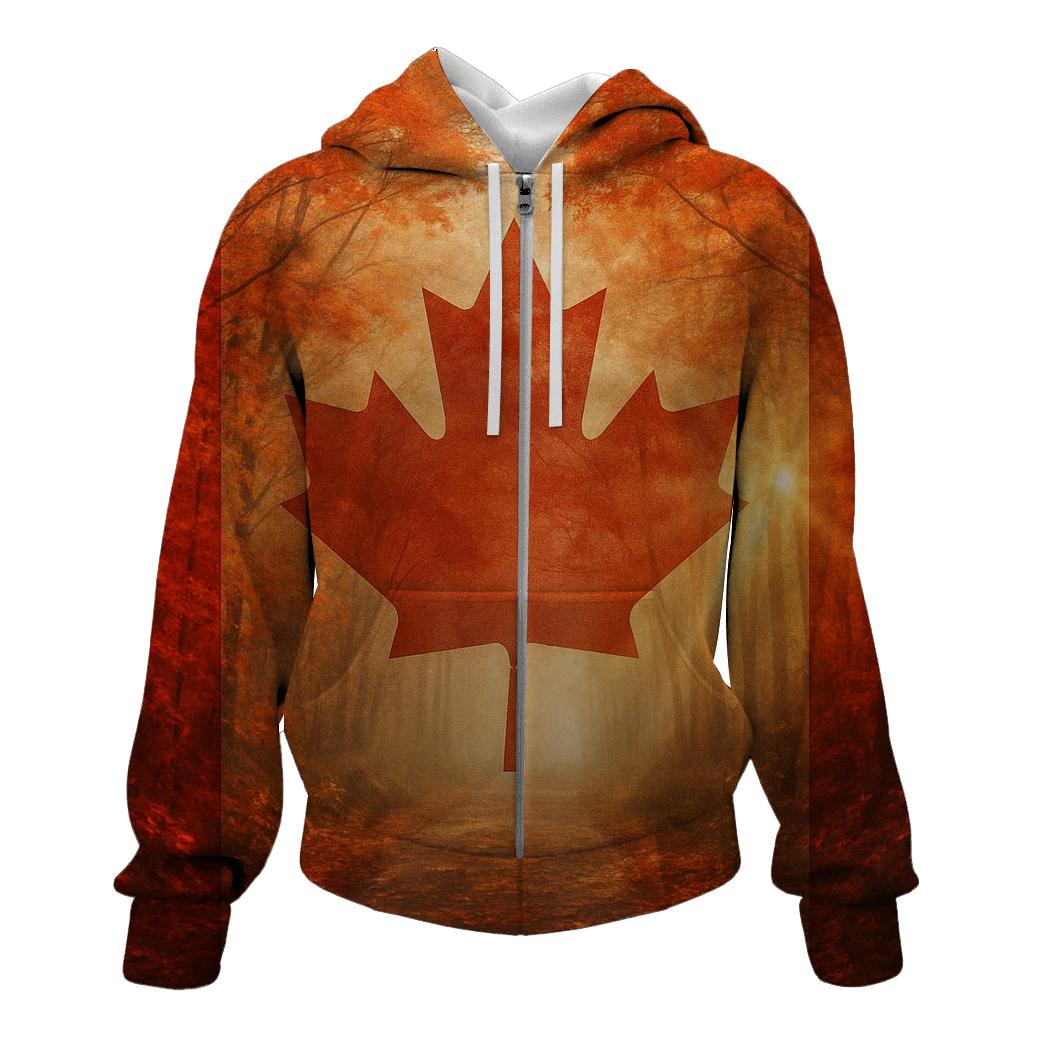 Canadian Maple Forest Double Exposure printed hoodies