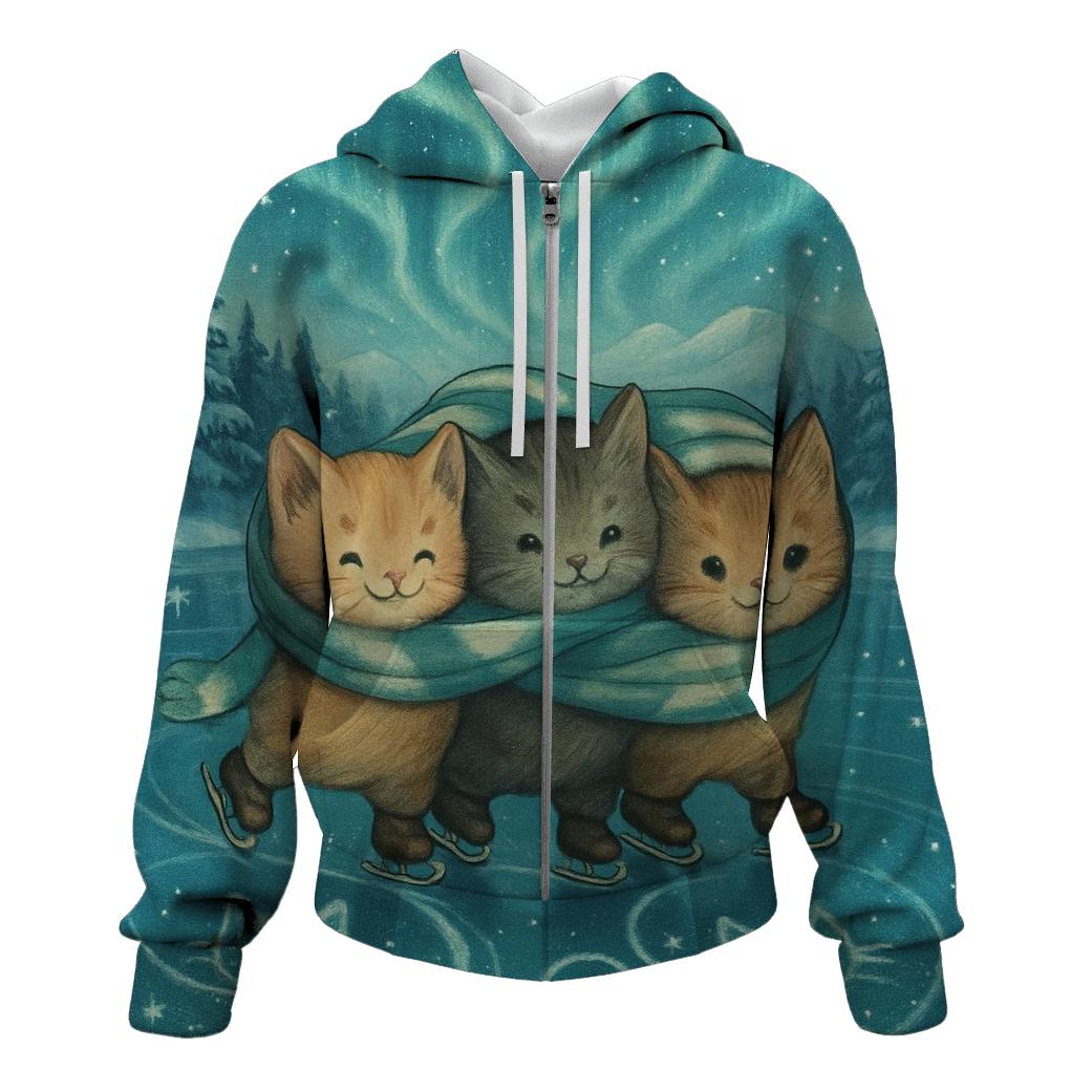 Aurora Ice Skating Kittens heavyweight hoodies