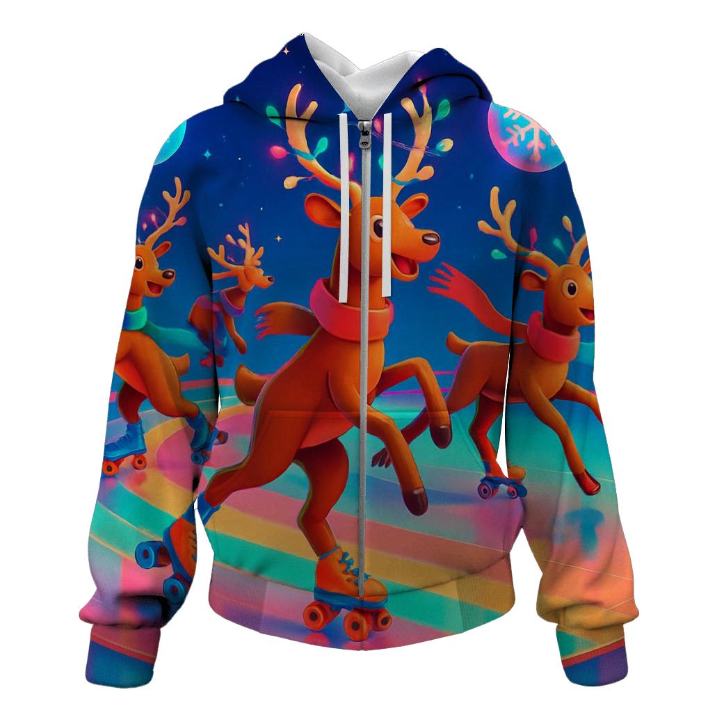 Reindeer Retro Roller Rink Christmas lightweight hoodies