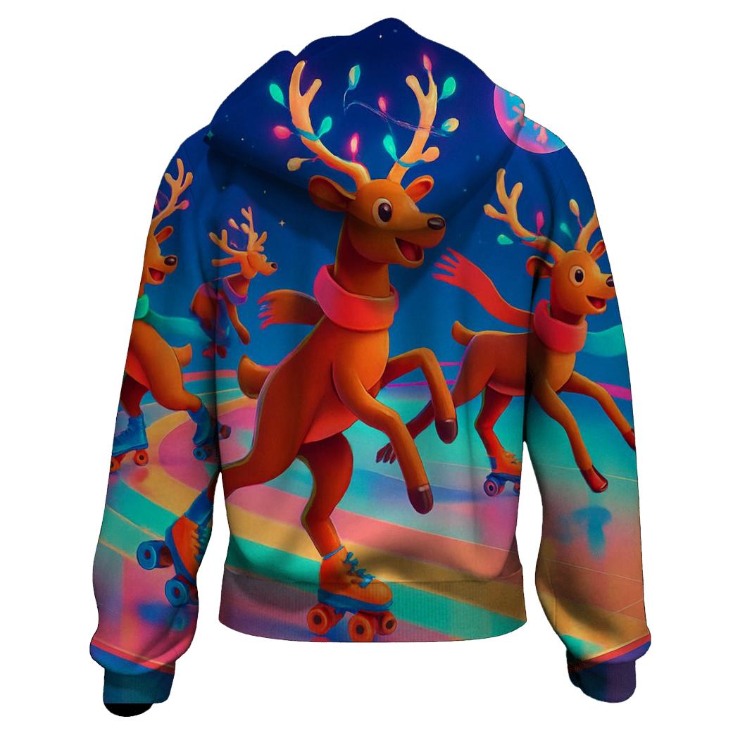 Reindeer Retro Roller Rink Christmas lightweight hoodies