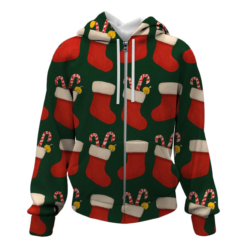 Red Stocking Garland Wave On Forest Green pullover hoodies