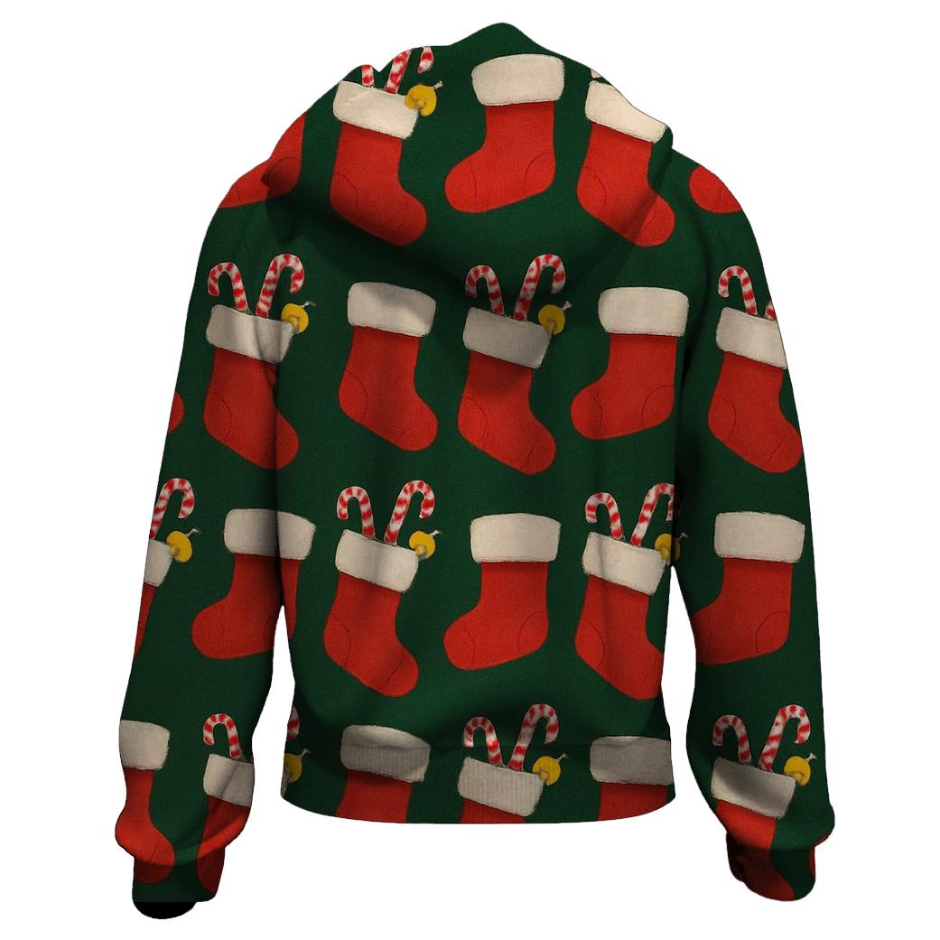 Red Stocking Garland Wave On Forest Green pullover hoodies