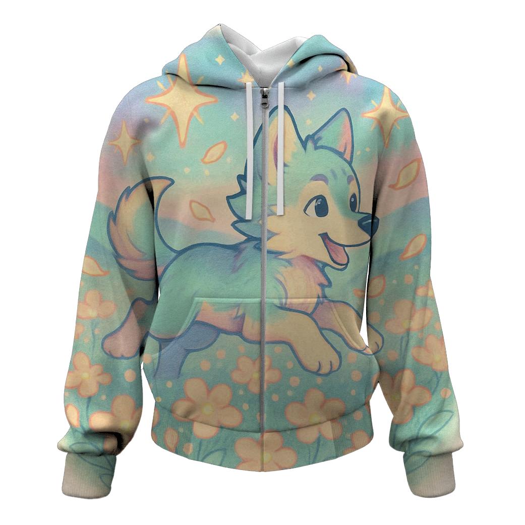 Starlit Meadow Pup printed hoodies