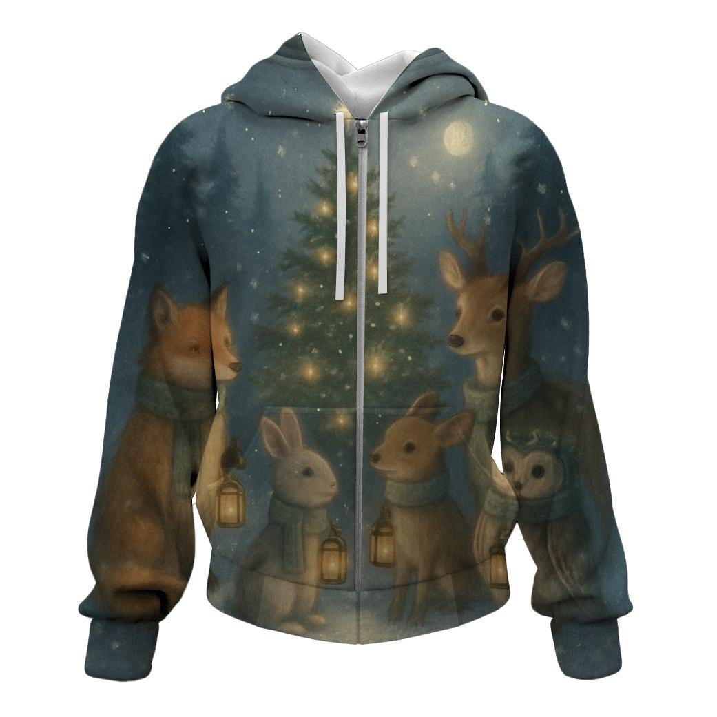 Forest Animals Lantern Caroling embroidered hoodies