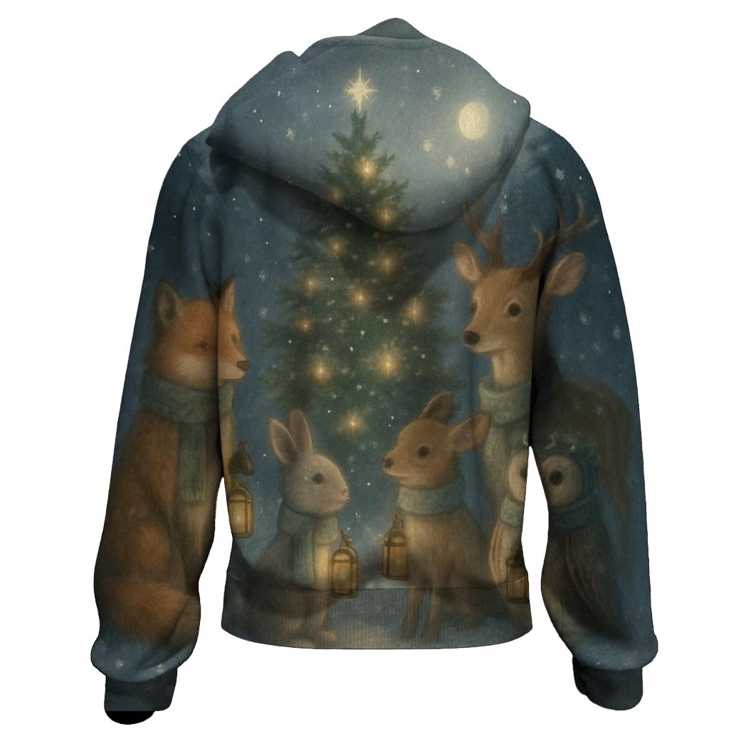 Forest Animals Lantern Caroling embroidered hoodies