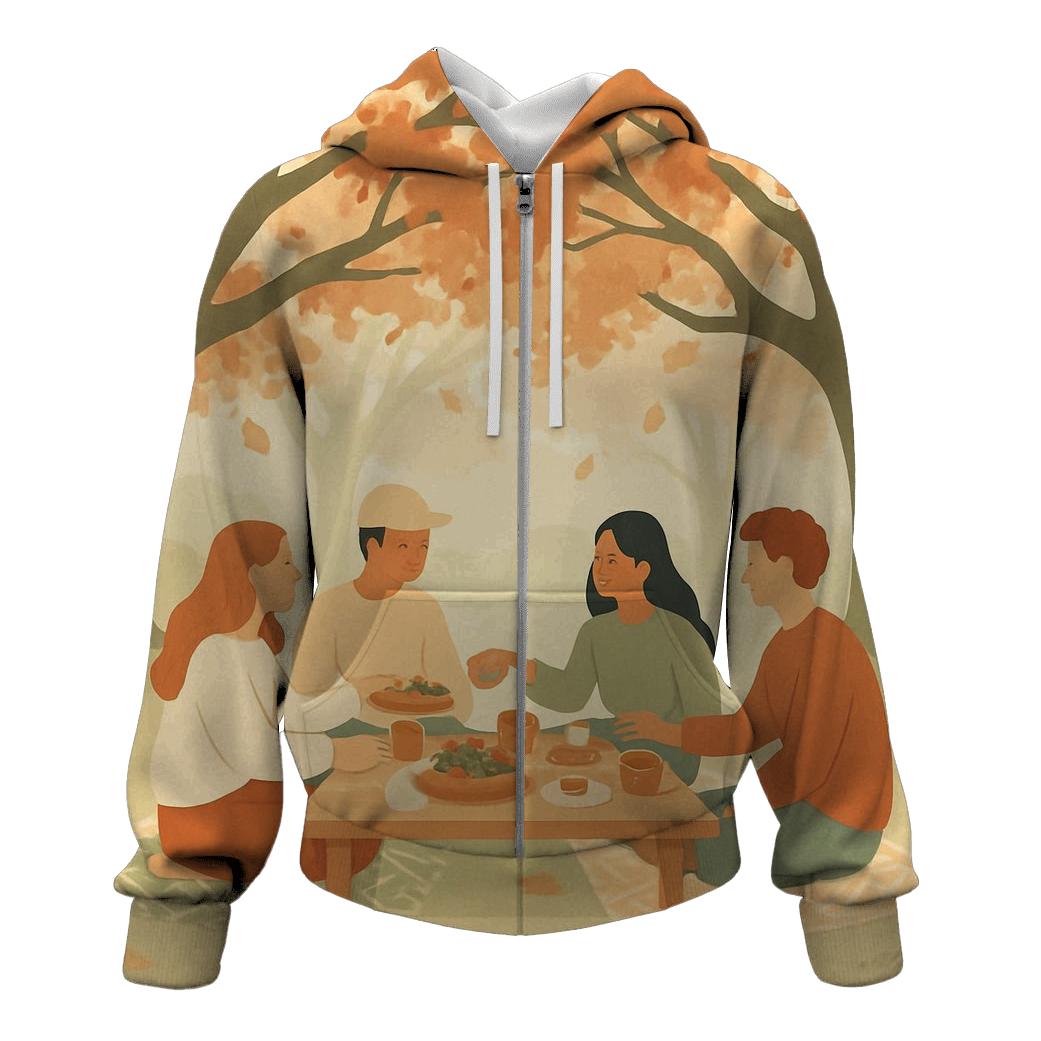 Thankful Autumn Picnic Under The Oaks zip-up hoodies