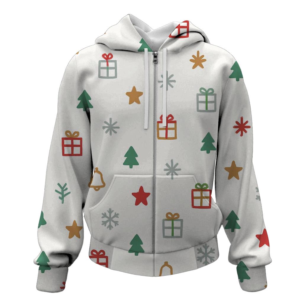 Minimalist Christmas Icon Scatter On White lightweight hoodies