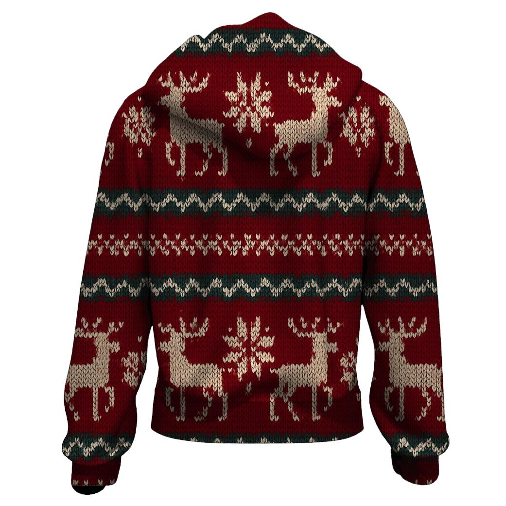 Nordic Reindeer Fair Isle Band On Deep Red custom hoodies