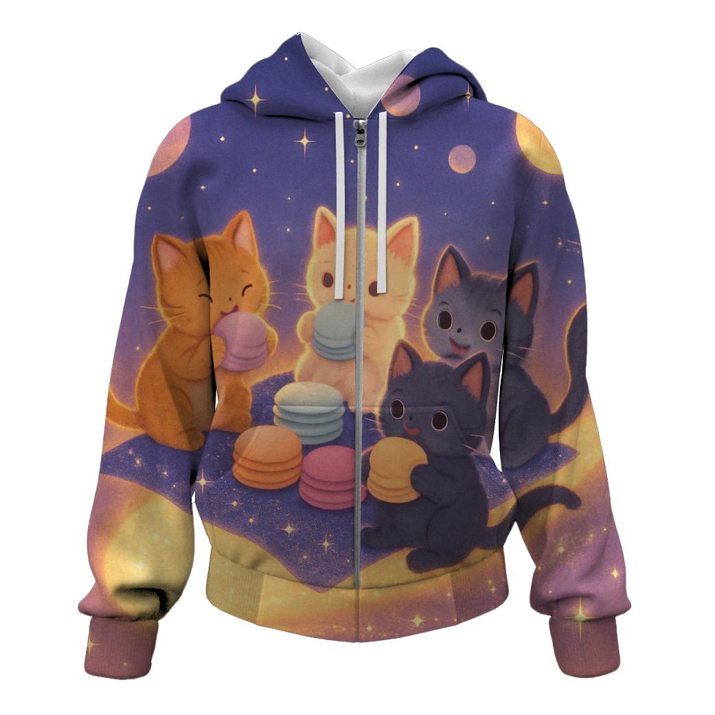 Comet Trail Picnic Kittens embroidered hoodies