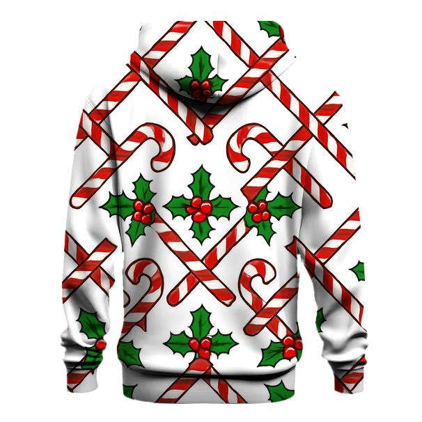 Crimson Candy Cane Diagonal Lattice On White embroidered hoodies