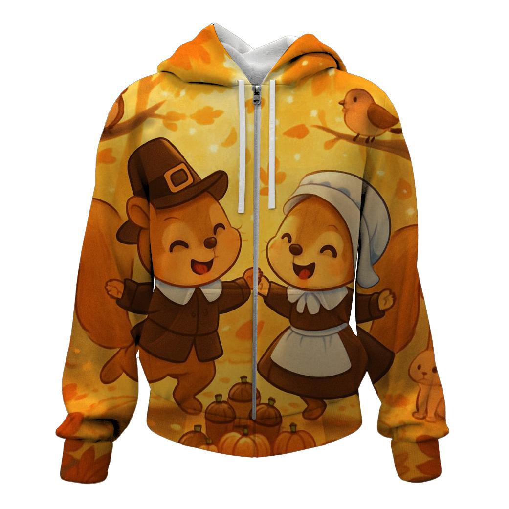 Little Pilgrim Squirrels Harvest Dance zip-up hoodies