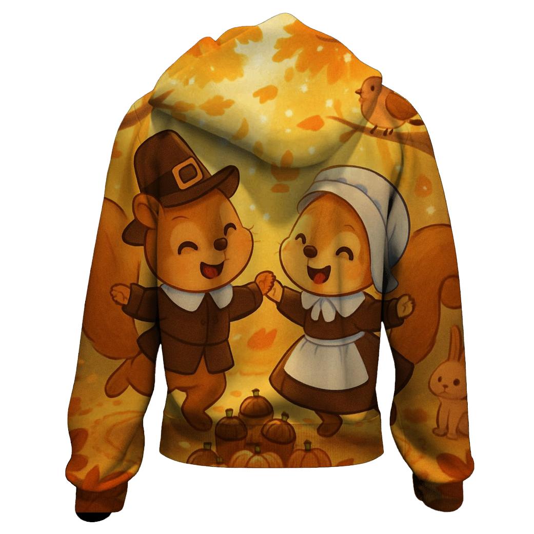Little Pilgrim Squirrels Harvest Dance zip-up hoodies