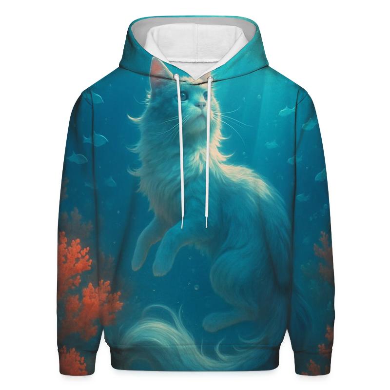 Underwater Coral Diva Cat printed hoodies