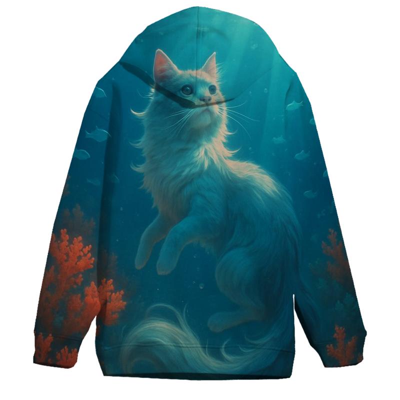 Underwater Coral Diva Cat printed hoodies