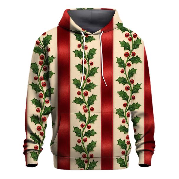 Holly Berry Ribbon Stripes On Cream zip-up hoodies