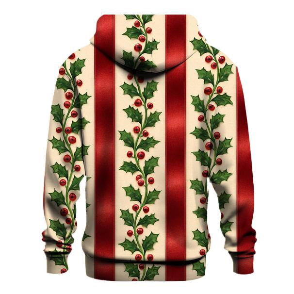 Holly Berry Ribbon Stripes On Cream zip-up hoodies