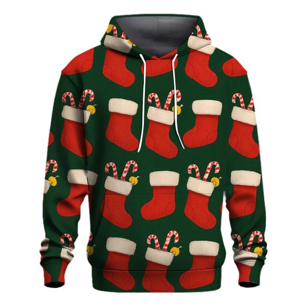 Red Stocking Garland Wave On Forest Green embroidered hoodies