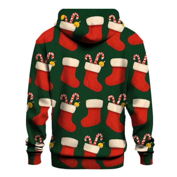 Red Stocking Garland Wave On Forest Green embroidered hoodies