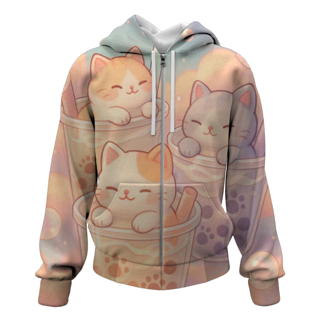 Pastel Dream Bubble Tea Cats pullover hoodies