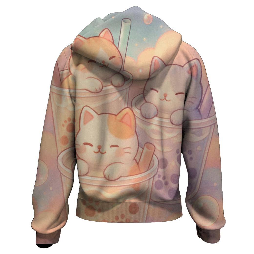 Pastel Dream Bubble Tea Cats pullover hoodies