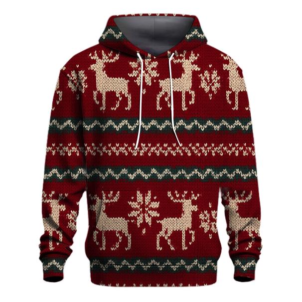 Nordic Reindeer Fair Isle Band On Deep Red hoodies fashion