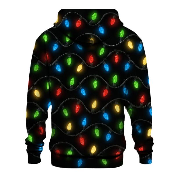 Twinkling Christmas Light Chain Spiral On Black lightweight hoodies
